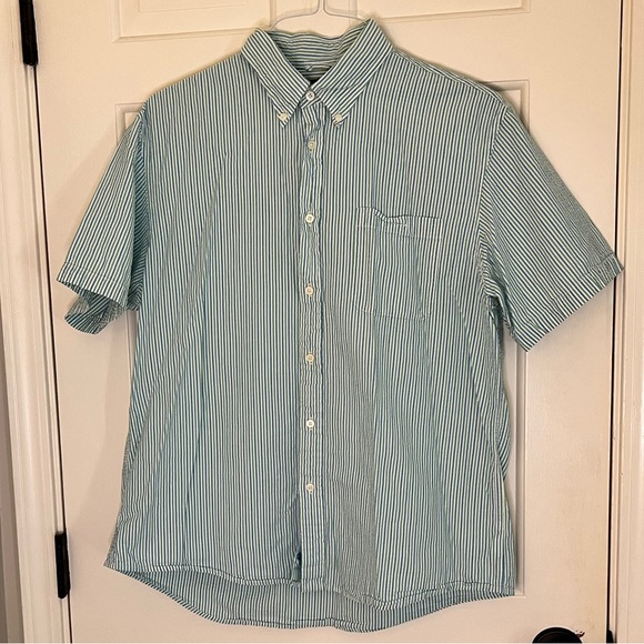 Lands End short sleeve button down seersucker shirt size Large 16-16.5 - Picture 1 of 6
